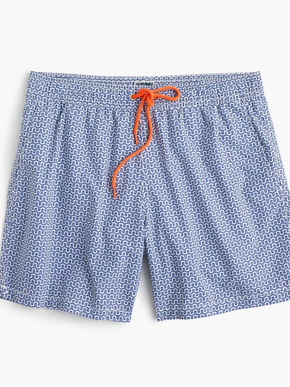 J. Crew Blue Geo Swim Trunks with Orange Drawstring